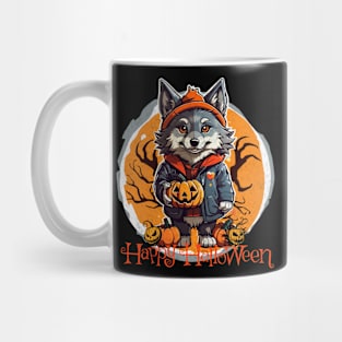 Cute Wolfie with Pumpkins Happy Halloween Vibes Mug